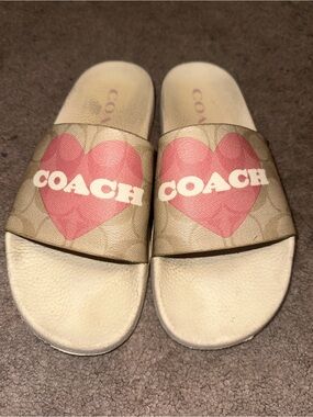 Coach Pink Heart Logo Signature Slide Sandals